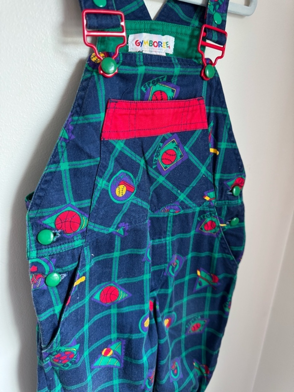 Gymboree Vintage Rainbow Tag Plaid Sports-Print Kids Overalls Size Small - Picture 3 of 8